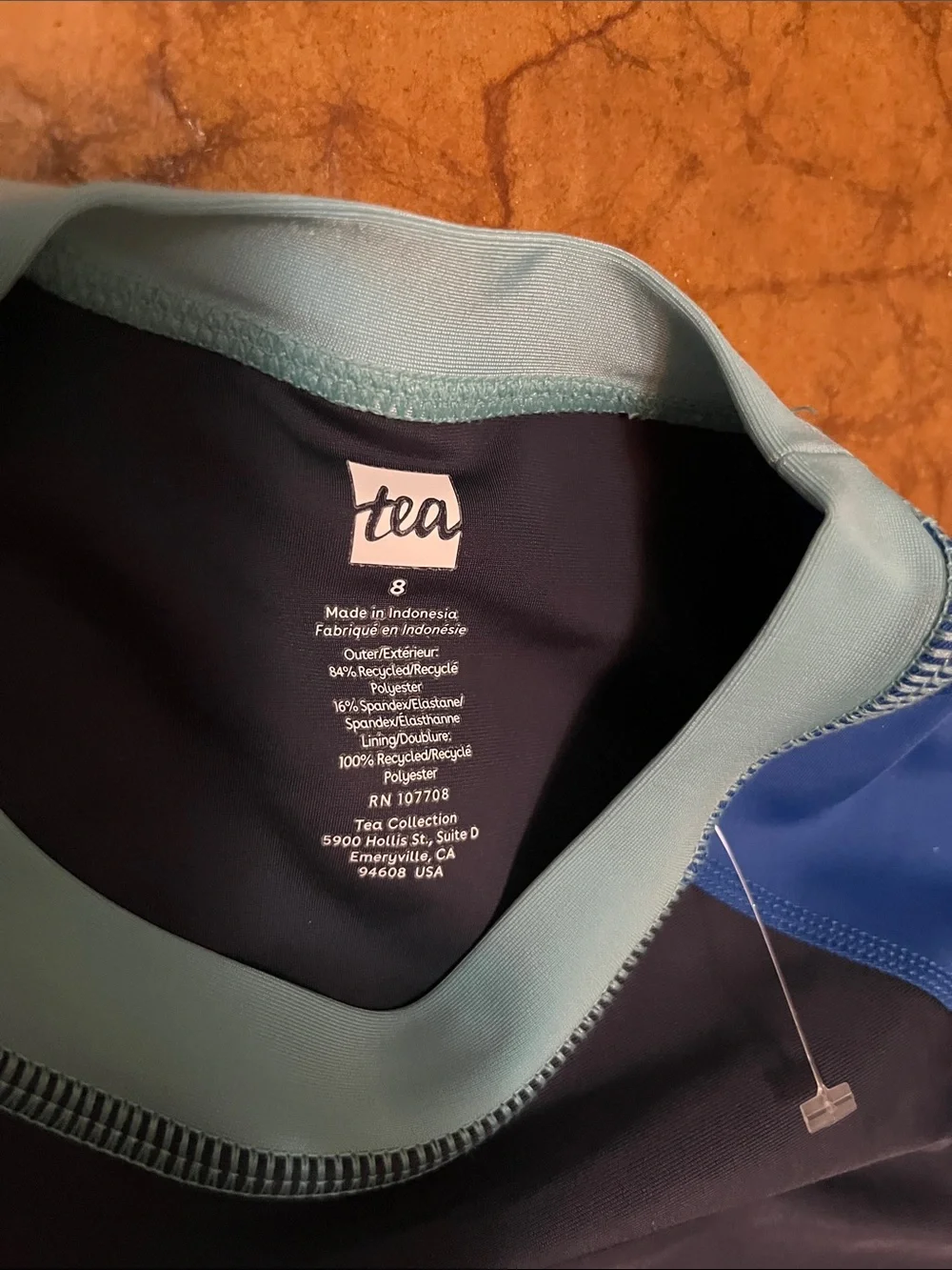 Tea Collection Boys Navy and Blue Short-Sleeve Rash-guard Sz 8